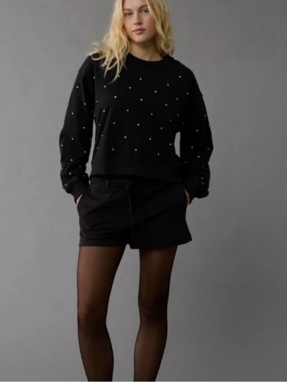 AE embellished cropped crew neck sweatshirt